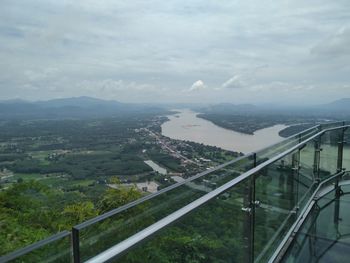 High angle view of bridge and buildings against sky