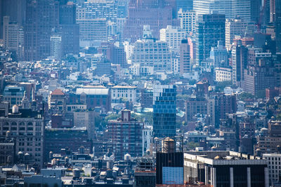 High angle view of modern buildings in city