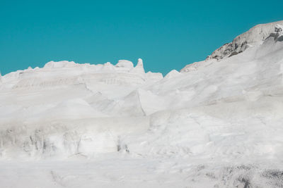 Snowcapped mountains against clear sky