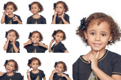 Portrait of happy friends against white background