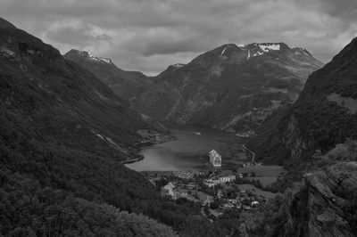 High angle view of mountains against sky