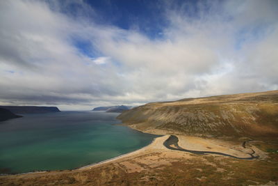 Scenic view of sea against cloudy sky