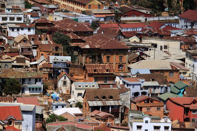 High angle view of buildings in city