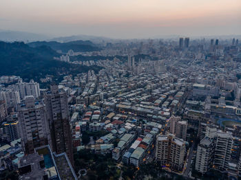 High angle view of buildings in city