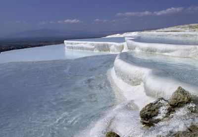 Scenic view of travertine terraces at pamukkale