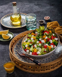 High angle view of food on table