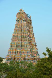 View of sri meenakshi temple against clear blue sky