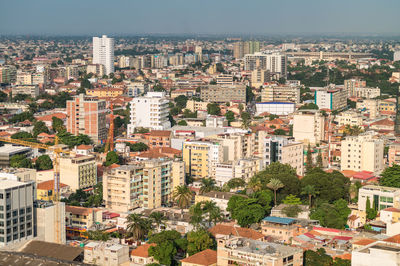 High angle view of buildings in city