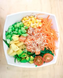 High angle view of food served in plate