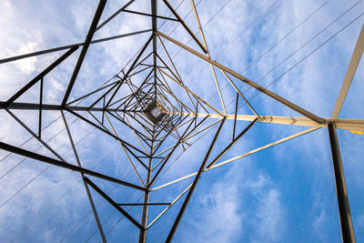 Low angle view of electricity pylon against sky