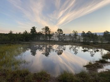 Scenic view of lake against sky during sunset