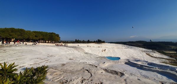 White lime cascades formed by hot mineral springs at turkey