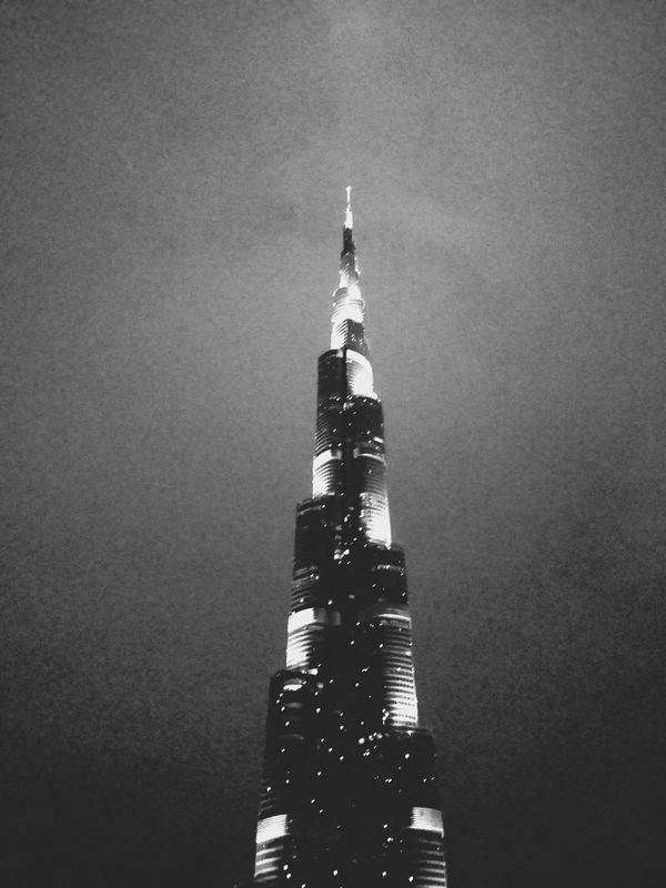 grainy burj khalifa. · Dubai United Arab Emirates UAE skyscraper Architecture monument landmark iconic buildings Night Lights Night Photography black and white monochrome