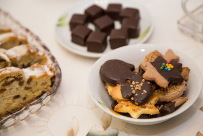 High angle view of dessert in plate on table