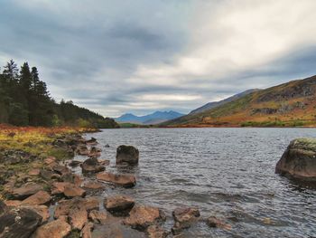 Scenic view of mountains against sky during autumn