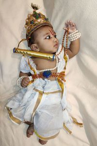 High angle view of girl looking away