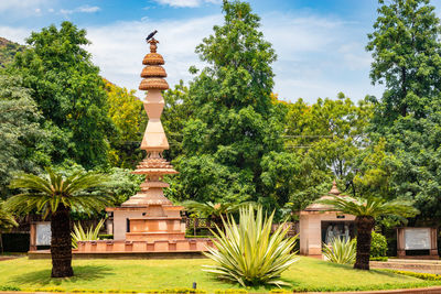 Artistic jain red stone holy pillar at morning from unique angle