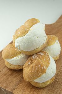 High angle view of dessert on cutting board