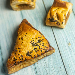 High angle view of bread on table