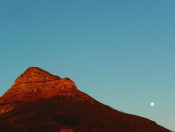 Low angle view of mountain against clear blue sky