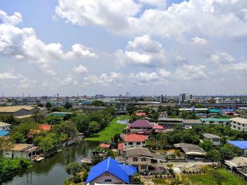 High angle view of townscape against sky