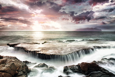 Scenic view of sea against cloudy sky