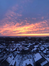 High angle view of townscape against sky during winter