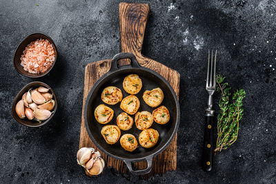 High angle view of food on table