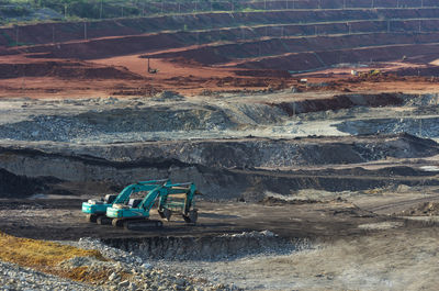 High angle view of machinery on shore coal power plant