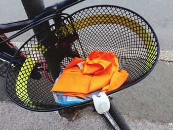 High angle view of garbage bin on street