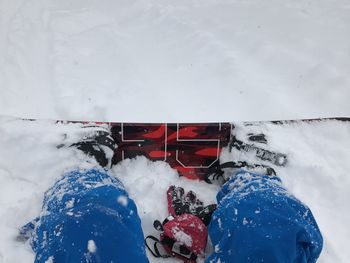 High angle view of snow covered field