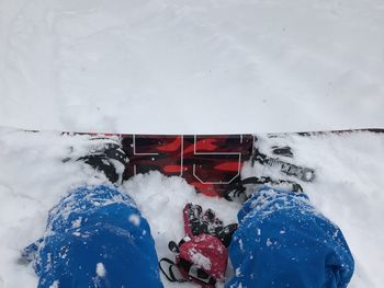 High angle view of snow covered field