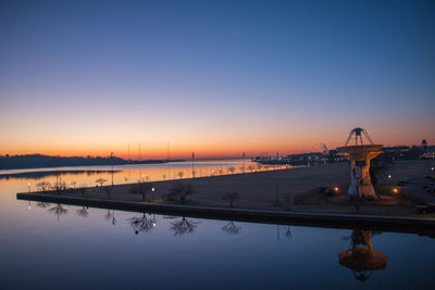 Scenic view of sea against clear sky at sunset