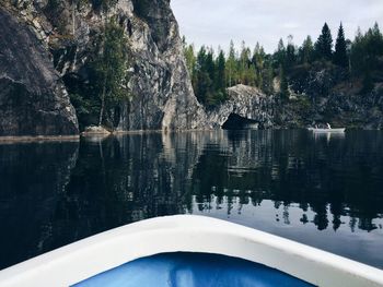 Reflection of trees in lake against sky