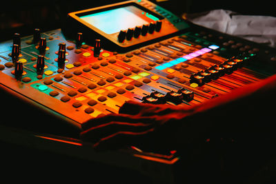 Closeup of an audio mixing control panel