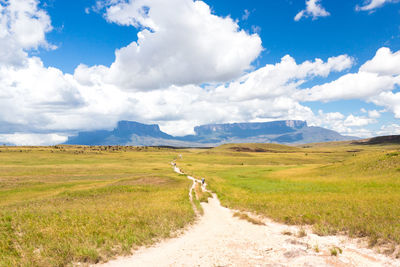 Scenic view of road amidst field against sky