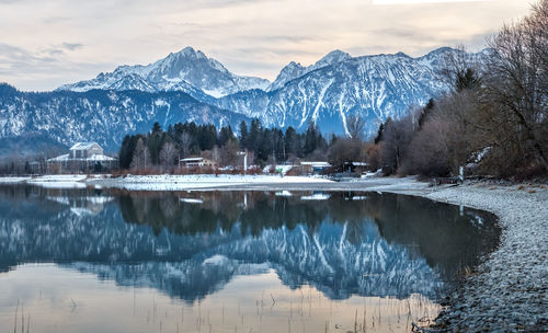 Panoramic view of lake and snowcapped mountains against sky