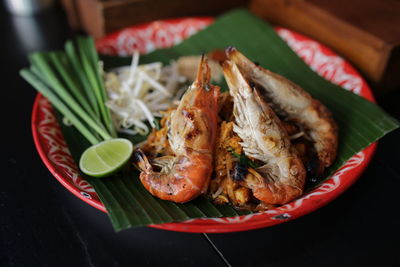 Close-up of seafood in plate on table