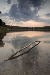 Scenic view of lake against sky during sunset