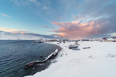 Shipwreck in the arctic view of the old russian fishing village of teriberka with a shipwreck