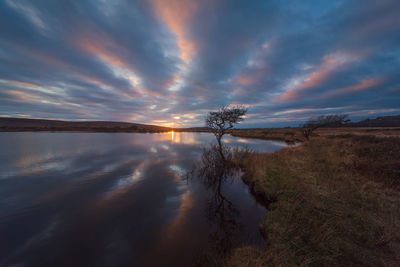 Scenic view of lake against sky during sunset