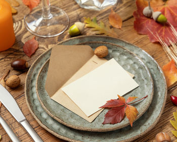 High angle view of food on table