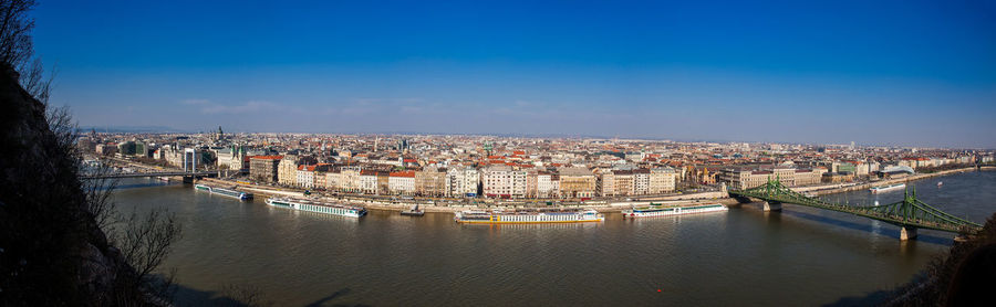 Panoramic view of the budapest city and danube river from gellert hill