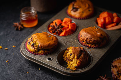 High angle view of cookies on table