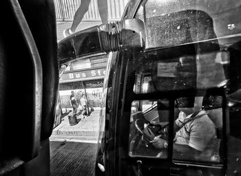 View of train through window