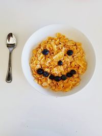 High angle view of breakfast served on table