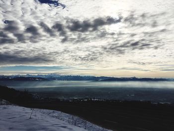 Scenic view of landscape against cloudy sky