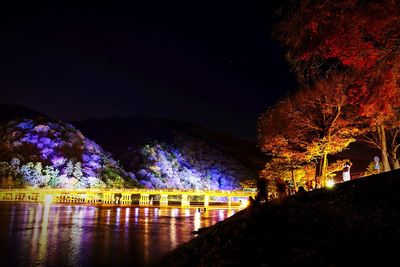 Reflection of trees in river at night