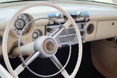 Close-up of vintage car steering wheel