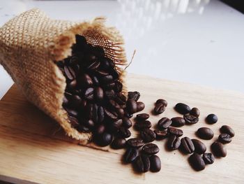 High angle view of coffee beans on table